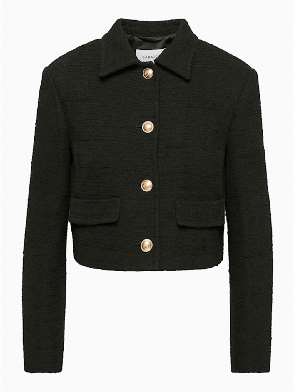Babaton Black Bouclé Cropped Blazer with Gold Buttons